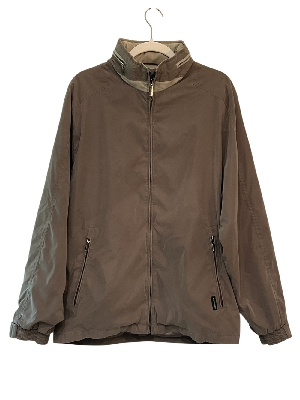 Weatherproof Men’s Hooded Windbreaker Jacket Taupe Packable Hood L